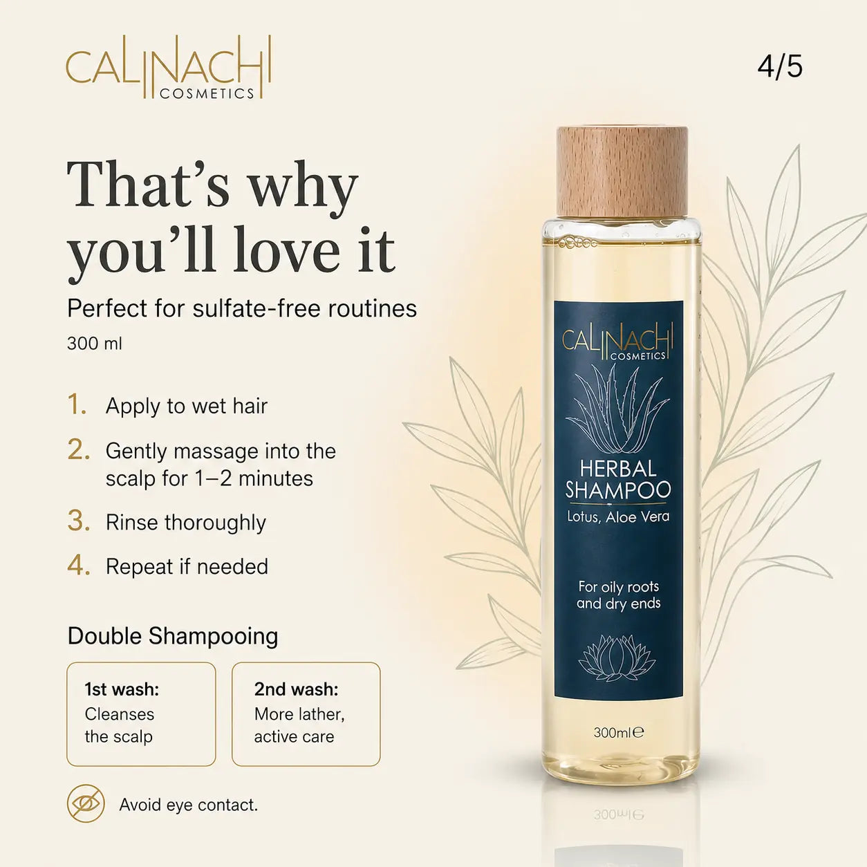 Oily Scalp and Dry Ends Herbal Shampoo, Sulfate free, 300ml. haircare CALINACHI Cosmetics