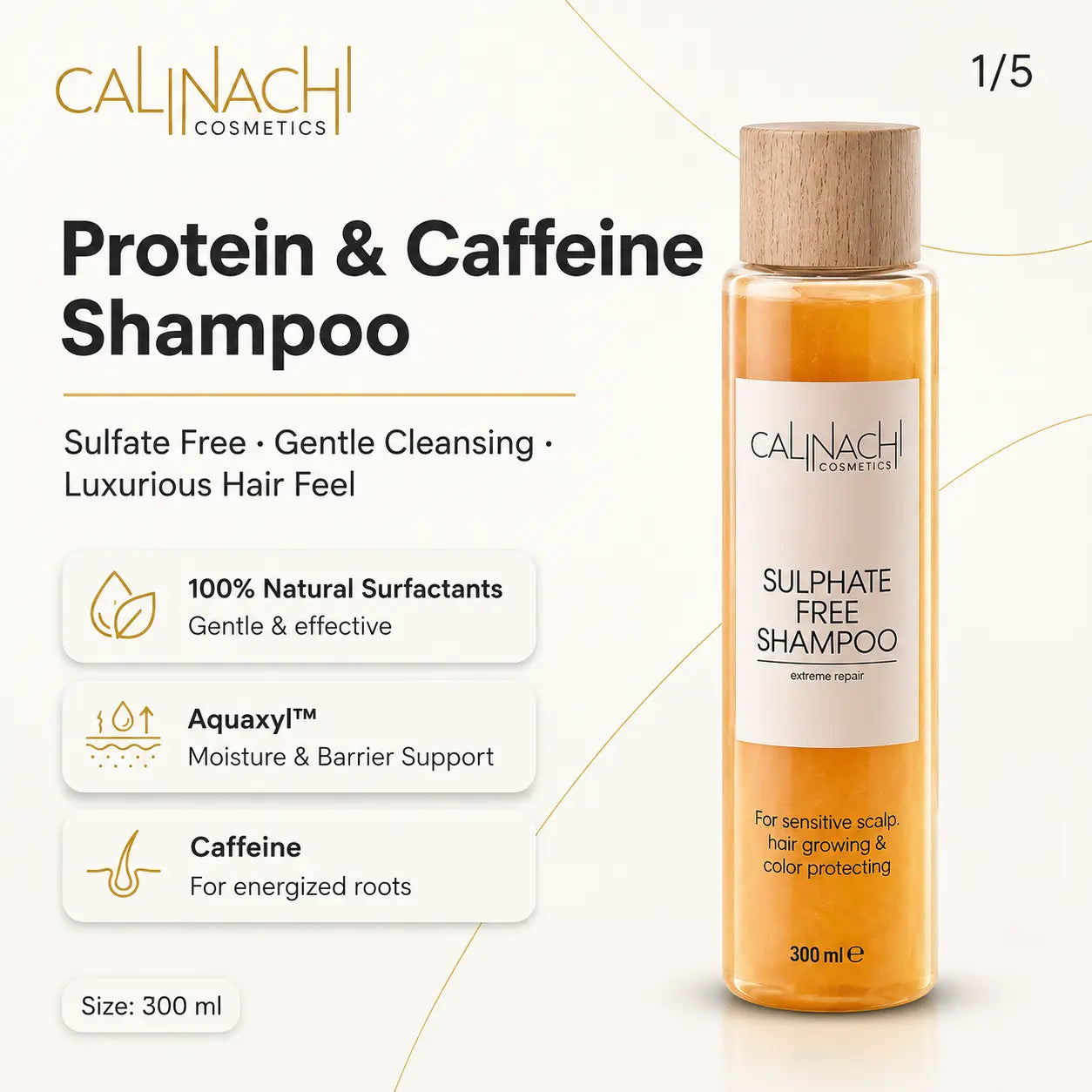 Protein & Caffeine Scalp and Hair Shampoo, Sulfate-free, 300ml. haircare CALINACHI Cosmetics