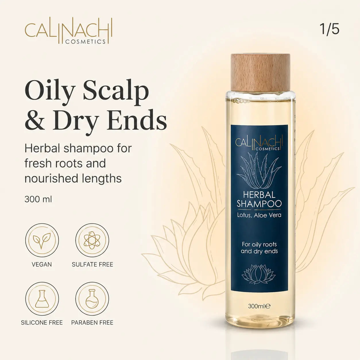 Oily Scalp and Dry Ends Herbal Shampoo, Sulfate free, 300ml. haircare CALINACHI Cosmetics